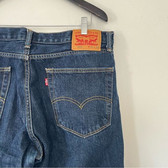 Levi's 505 Dark Wash Red Tab Straight Leg Denim Jeans 36x32 - Picture 6 of 12